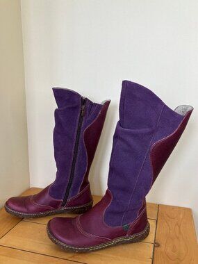 El Naturalista Prado Knee High Boots Purple Two-Tone Leather & Suede EU 36/US 6